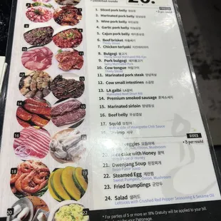 sushi and sashimi, menu