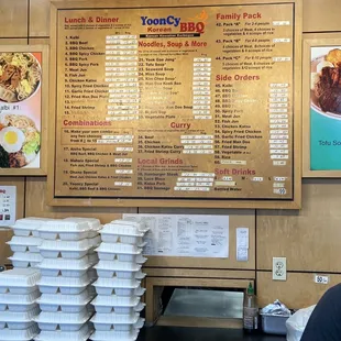 a menu on the wall