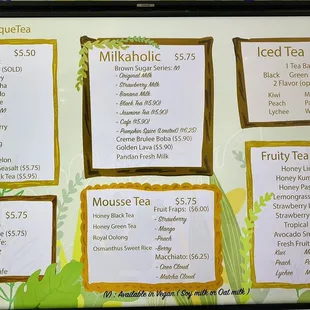 Lower tea menu