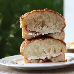 Inside of Cloud Bread ($6) - light, fluffy bread with butter cream filling and strawberry jam. The bread is just slightly too dry.