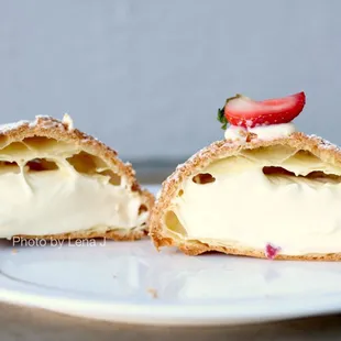 Inside of strawberry cream puff ($4.50) - cream is good. Very little strawberry inside.