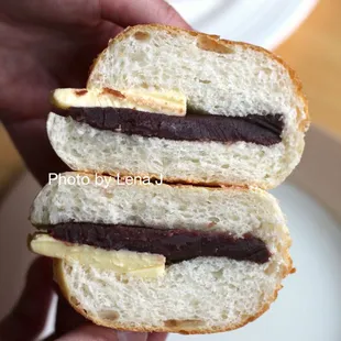 Inside of Ang Butter (Red Bean Paste) ($3.90) - for me the butter was too much. But the saltiness balances out the red bean paste flavor.