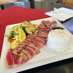Seared ahi tuna (double portion) about $24
