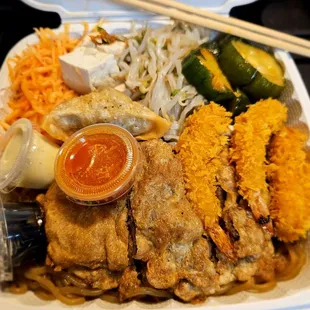 Dinner@Yoonyson Kaneohe; 9/21/2024. My Nui Combo plate, their Meat Juhn is good, &amp; I ordered Shrimp (it's mini!!). $21.00+.So much Food,Omg!