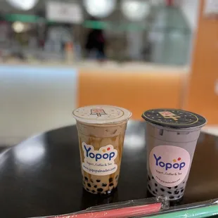 Brown sugar milk tea and taro milk tea
