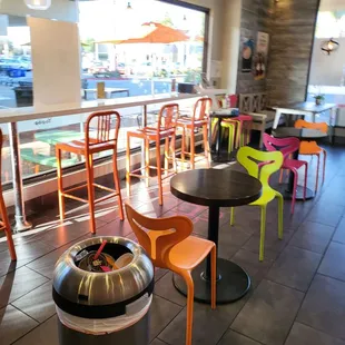 tables and chairs in a restaurant