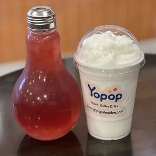 Lightbulb paradise passion fruit with crystal boba and yo-frappe crazy coconut