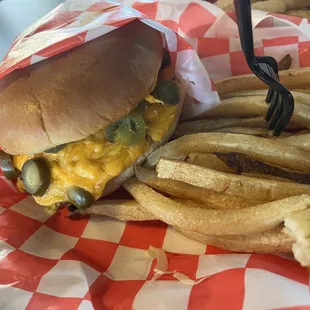 Jalapeño burger and fresh fries