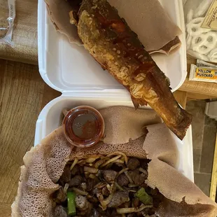 Fried trout and chopped steak yum yum good!!