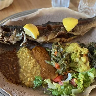 This is their trout and veggie dish with injera. Every ingredient perfect! Every flavor perfectly paired.