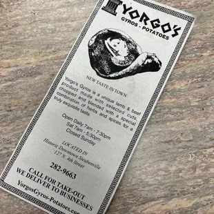 a menu for a restaurant