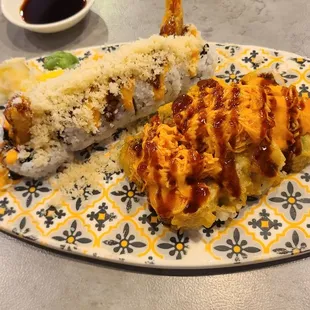 Crunchy roll (left) and firecracker roll (right)
