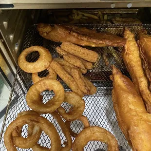 Onion rings and zucchini sticks.