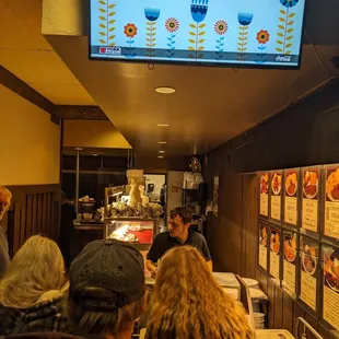 a large screen in a restaurant