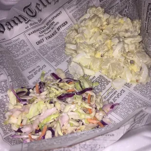 a sandwich and coleslaw
