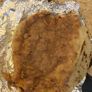 Bean and cheese taco. I guess the cheese is invisible.