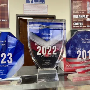 They've won at least these three awards--another was on the wall.