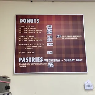 Menu for donuts and pastries. Price seems reasonable.