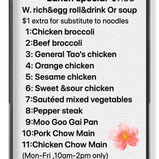 a menu for lunch specials