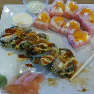 Godzilla Roll and Pink Lady Roll.
