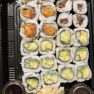 a tray of sushi