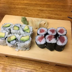 Avocado roll and tuna roll