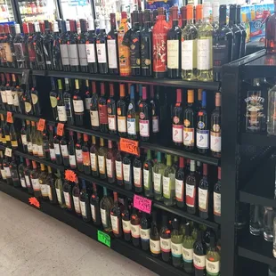 a variety of liquor bottles