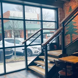 a view of a parking lot through a window