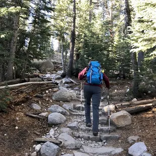 Stairs in the beginning of the trail to Cathedral Lake.