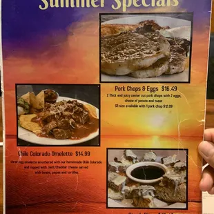 Summer specials menu
