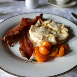 Caramelized onion and gorgonzola tart with bacon and fresh cherry tomato salad!