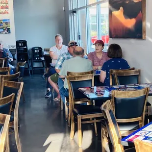 Indoor dining includes plenty of seating for large gatherings.  Counter is open for single diners!