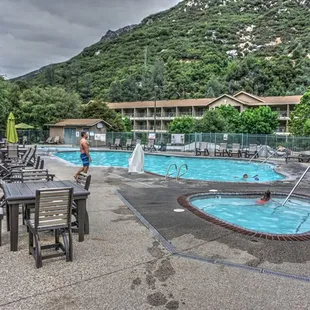 three pools and 6 hot tubs on site