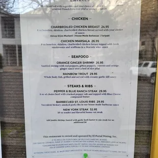 Dinner menu as of 2/4/2023