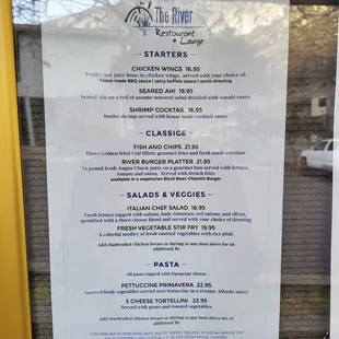 Dinner menu as of 2/4/2023