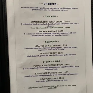 Dinner menu 4/1/2023