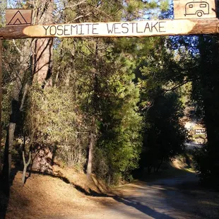 Campground Drive Under Yosemite Westlake Sign (light blinks at night)