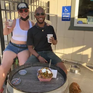 This is us sitting outside enjoying wine slushee's and her famous tri tip nachos!