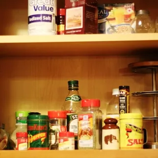 Yosemite Summit pantry supplies. You can find salt, pepper, and a variety of common spices.