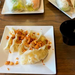 three plates of food on a table