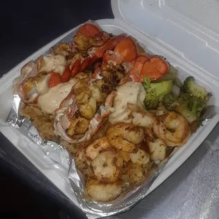 This is the Seafood Trio with Double Lobster and Shrimp.. Simply AMAZING!!!