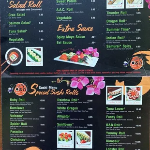 Sushi menu