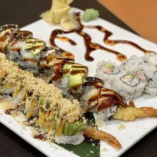 yoshi special roll, dragon roll, CA roll