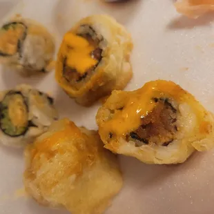 Barely fried tempura sushi