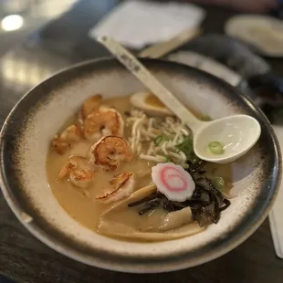 Shrimp tempura ramen with spicy tonkotsu