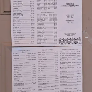 Menu posted on the front door