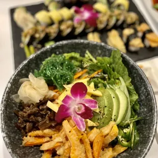 Vegan Poke Bowl  Vegan sushi rolls  Vegan sushi