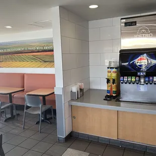 Fill up your own drinks, clean tables.