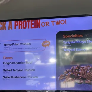 Different options on menu