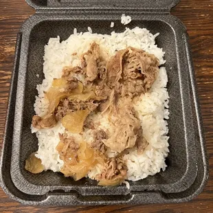 I ordered a large beef bowl and this was their "large" portion of beef. Ridiculous.